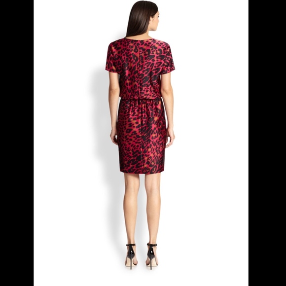 NWT $995 St. John Silk Leopard Print Dress‎ Raspberry/Cheetah [SZ 6 ] - Picture 2 of 6